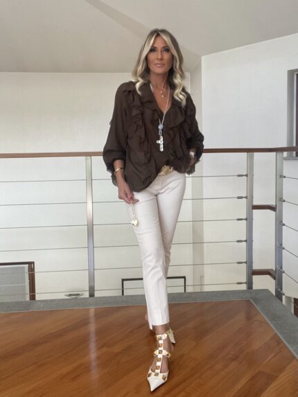 Blusa in Mussola di Cotone con Volant