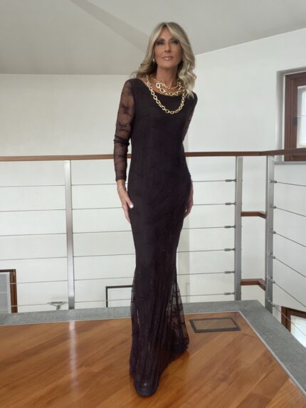 Abito Lungo in Tulle Marrone