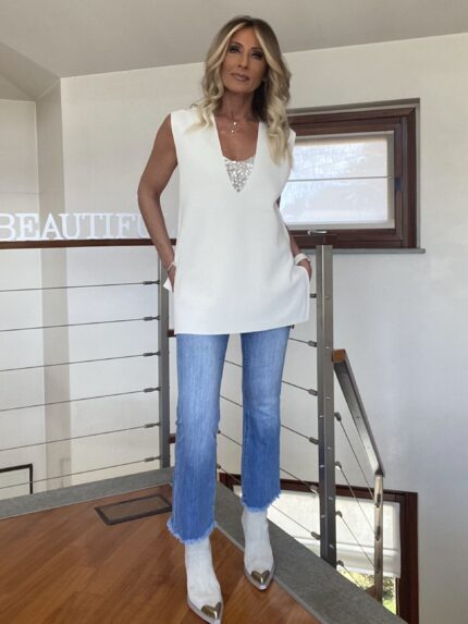 Gilet Panna Maxi Scollo a V