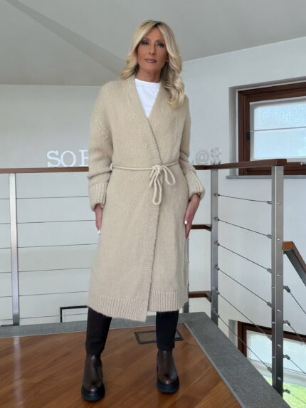 Cappotto Lungo in Maglia Beige
